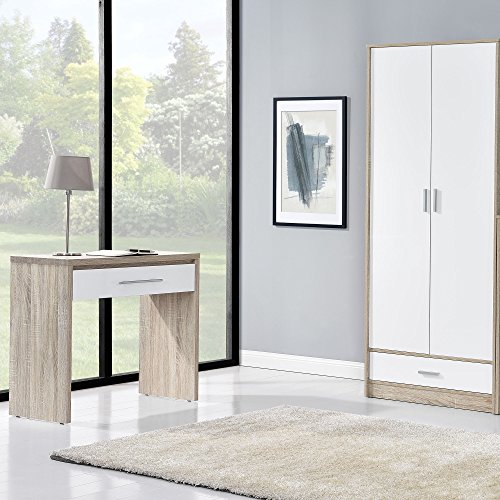 [en.casa] - Escritorio con chapado de roble, con cajón y tirador de efecto acero inoxidable, 90 x 39 x 77 cm