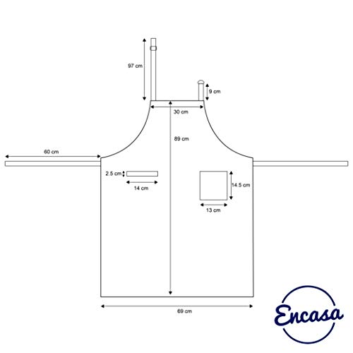 Encasa Homes Delantal de Cocina Ajustable con Bolsillos y toallero - 31 x 25 Inch - Algodón ecológico, Hogar y el Restaurante, Hombres, Mujeres, Cocina, Hornead - Franca Rayas Azules