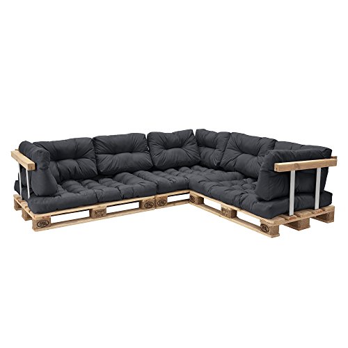 [en.casa] Set de 11 Cojines para sofá-palé - Cojines de Asiento + Cojines de Respaldo Acolchados [Gris Oscuro] para europalé In/Outdoor