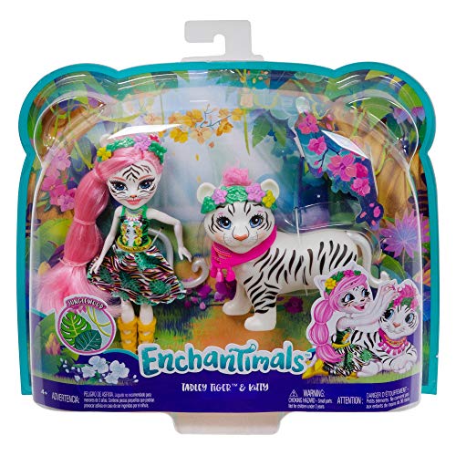 Enchantimals Muñeca Tadley Tiger con mascota Kitty White Tiger y accesorios (Mattel GFN57)