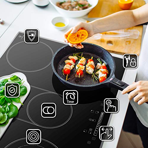 Encimera vitrocerámica 77cm (Placa de cocina, autosuficiente, 8,6kW, 9 escalones, 5 zonas, marco de diseño, triple zona, táctil, zona de tostado, temporizador automático) KF7705ED - KKT KOLBE