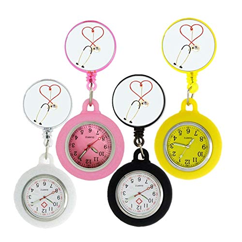 Enfermero Nueva Enfermera médico del Hospital Latido del corazón del Estetoscopio de Relojes de Moda for Hombre médicos retráctil Pediatría Relojes de Bolsillo de Regalo (Color : 7)