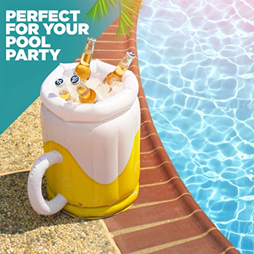 Enfriador inflable de 18", enfriador de cerveza para fiestas, decoraciones para fiestas de verano, jarra de cerveza inflable para fiestas en la piscina en la playa (paquete de 2)