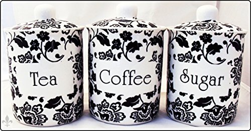 Envases para café, té y azúcar con diseño florentino, de color blanco hueso (porcelana china), decorados a mano en el Reino Unido - -