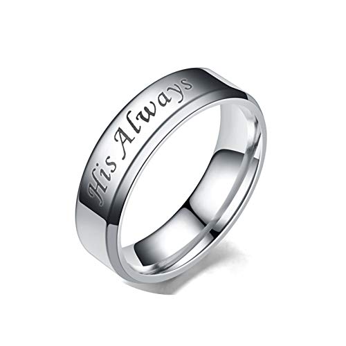 Epinki Anillo Acero Inoxidable Compromiso 1 PCS Anillo Grabado Her Forever&His Always Plata Anillos Pareja Compromiso Talla 27