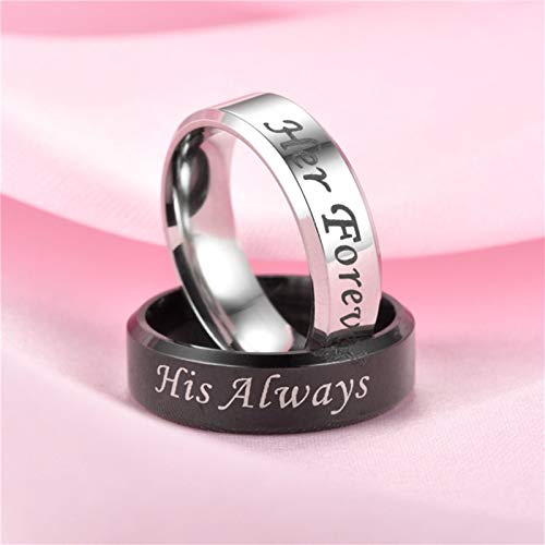 Epinki Anillo Acero Inoxidable Compromiso 1 PCS Anillo Grabado Her Forever&His Always Plata Anillos Pareja Compromiso Talla 27