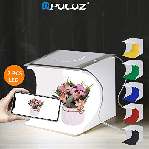 Equipo Fotográfico Portátil,Caja de luz de Fotografía Plegable con 2 luz LED Kit de Caja de luz con 6 Colores de Fondo Paños Luces Incorporadas y Cable USB