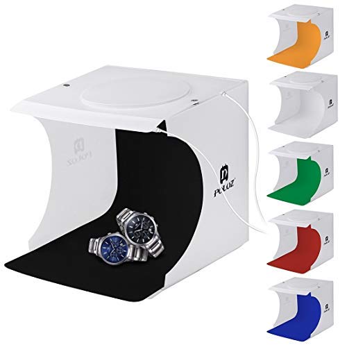 Equipo Fotográfico Portátil,Caja de luz de Fotografía Plegable con 2 luz LED Kit de Caja de luz con 6 Colores de Fondo Paños Luces Incorporadas y Cable USB