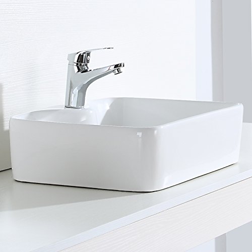 Eridanus Lavabo de Cerámica, Fregadero de Rectángulo sobre Encimera de Serie Rufus-02(48x37x13,5cm)