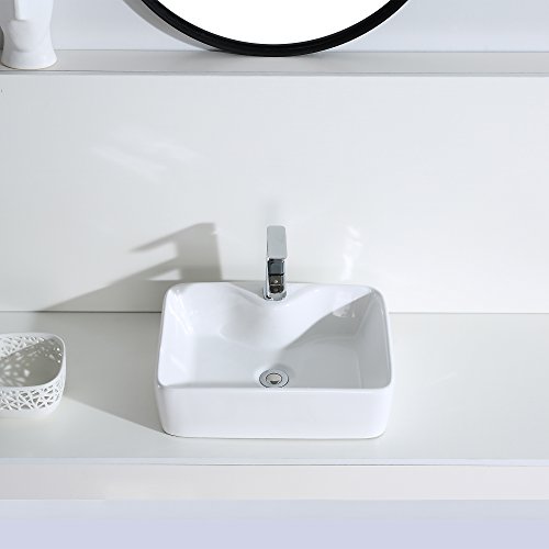 Eridanus Lavabo de Cerámica, Fregadero de Rectángulo sobre Encimera de Serie Rufus-02(48x37x13,5cm)