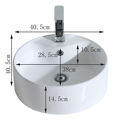 Eridanus Lavabo de Cerámica, Fregadero de Redondo sobre Encimera de Serie scott-S(40,5 * 40,5 * 14,5cm)