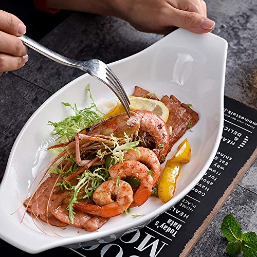 ERTYP Bandeja de Hornear Nórdica Estilo Oval Hornear Placa de cerámica 2 Piezas de arroz cocido al Horno Placa Maciza de Color Cena con la manija Bandeja para Hornear esmaltada