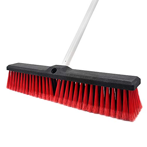 Escoba de empuje rígida para interior y exterior, cepillo de limpieza de piso, 17,7 pulgadas de ancho, 61,8 pulgadas de largo, de acero inoxidable, para limpieza de baño, cocina, patio, garaje