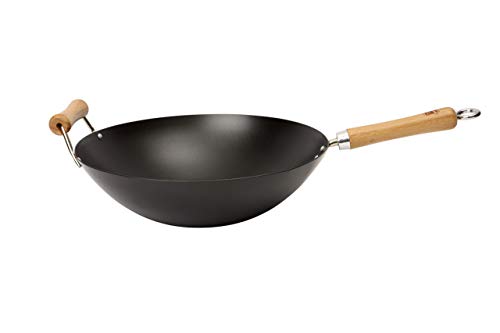 Escuela de Wok de Estrella de la Wok Antiadherente de Acero al Carbono Wok, Plata, 35,6 cm
