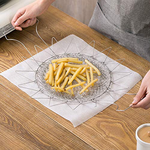 Escurridor de acero inoxidable Skimmer Cesta de red de freír plegable Colador de cocción para papas fritas Patata freidora Cocina de alimentos fritos Herramienta de cocina