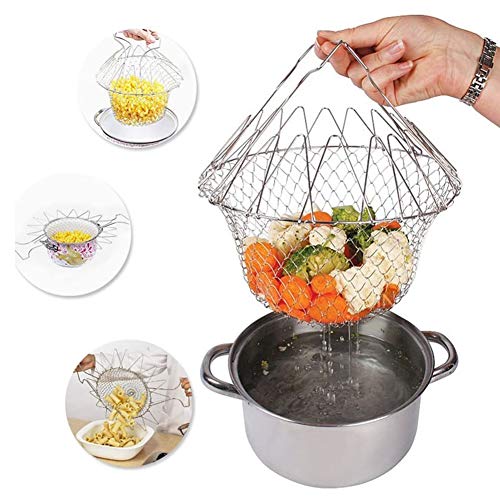 Escurridor de acero inoxidable Skimmer Cesta de red de freír plegable Colador de cocción para papas fritas Patata freidora Cocina de alimentos fritos Herramienta de cocina