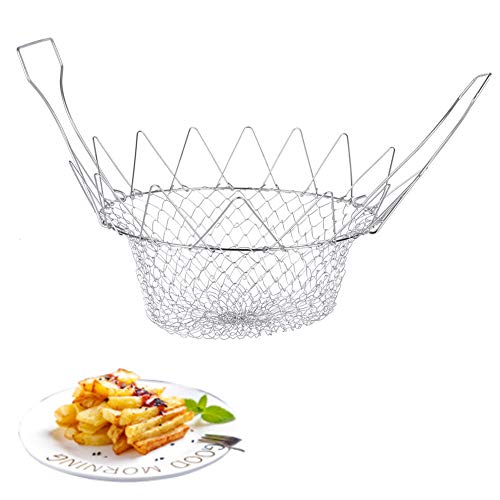 Escurridor de acero inoxidable Skimmer Cesta de red de freír plegable Colador de cocción para papas fritas Patata freidora Cocina de alimentos fritos Herramienta de cocina