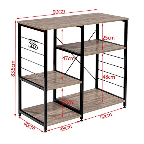 eSituro Estante Multiuso Estantería de Cocina Estante de Escalera Estante de Almacenamiento de Organizador Multifuncional para Microondas Libros Plantas con 4 Estantes 90x40x83,5cm SSTR0062