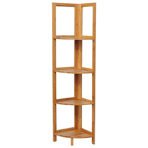 eSituro Estantería de Baño Bambú Estante esquinera de pie para Cocina Salón Librería Soporte de Plantas con 4 Niveles 27 x 38 x 120 cm SBSS0006