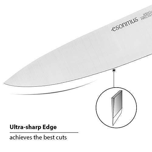 esonmus Cuchillos de Cocina Profesionales, 15 Piezas Juego de Cuchillos de Cocina, Hecho de Acero Alemán X50Cr15 Incluye Afilador de Cuchillos, Tijeras, Bloque de Madera