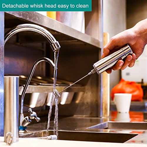 Espumador de Leche Eléctrico de Mano, GOSCIEN Batidor de Leche de Acero Inoxidable Beber Mezclador con Soporte para Cocina Casero Chocolate Latte