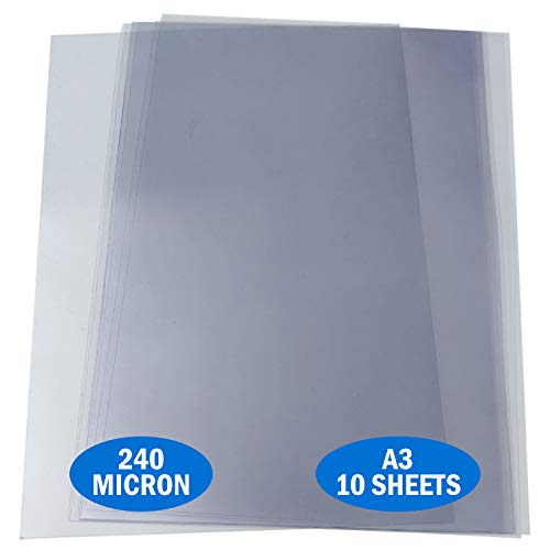 Essential Arts Acetato A3 240 Micron Pack de 10 hojas de encuadernación extra gruesa de PVC se puede utilizar para grabado, manualidades, plantillas y regalos (297 x 420 mm)