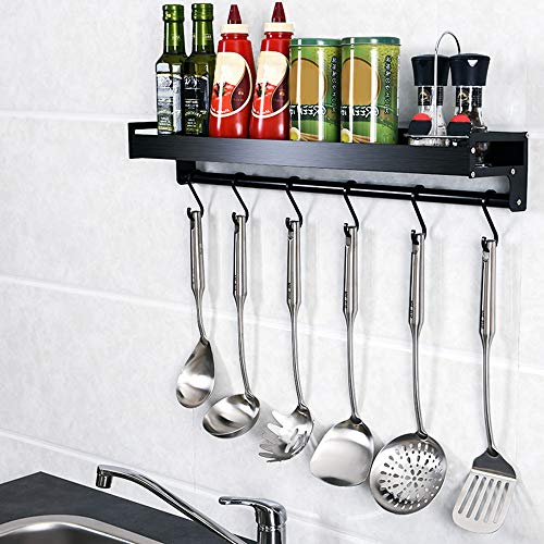 Estante de cocina mreechan,estante de cocina soporte para sartenes organizador de pared de utensilios de cocina con 6 ganchos extraíbles para pasillo de baño de cocina, etc.