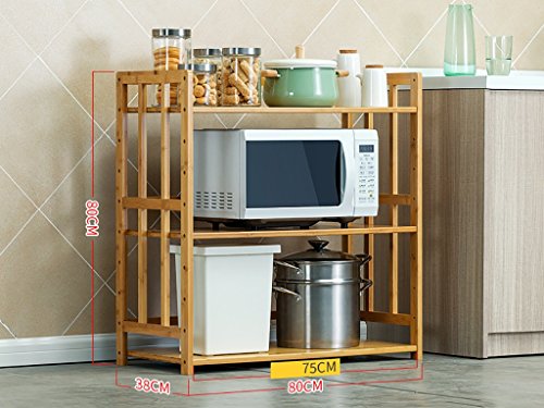 Estante de la Cocina Piso Horno microondas Estante Estante de Almacenamiento de 3 Pisos Estante de Almacenamiento Panadería de bambú (Tamaño: 80 * 38 * 80CM) Carros de Servicio