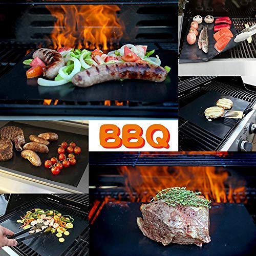 Estera para Parrilla, Chuangmeida Estera de Barbacoa Barbecue Grill Alfombras de cocina para hornear a gas carbón horno y parrillas eléctricas Láminas de barbacoa para asar carne, silicona gratis