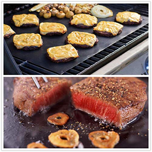Estera para Parrilla de Barbacoa, Grill Mats, Láminas de Parrilla, Antiadherente, Reutilizable, fácil de Limpiar, para Horno, BBQ, Parrilla, Asada, 0.2 * 40 * 50cm, Juego de 5 (Negro)
