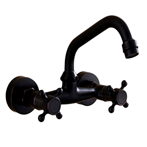 Estilo vintage cobre negro doble pared grifo baño bañera lavabo grifo caliente y frío grifo cocina comedor fregadero grifo fácil de instalar rotación de 360 grados