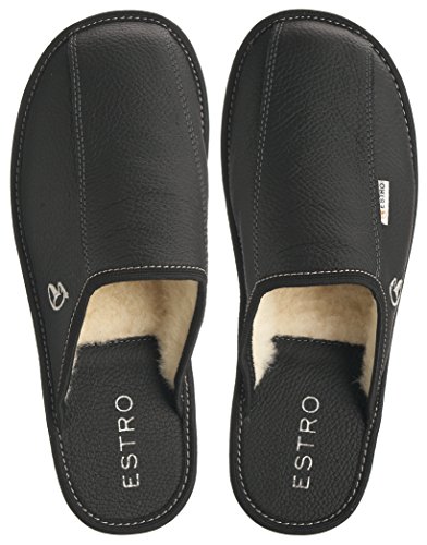 ESTRO Zapatillas De Casa Hombre Invierno Piel De Carnero Pantuflas Casa Hombre Lana Suela De Memoria Frost (Negro Lana, 43)
