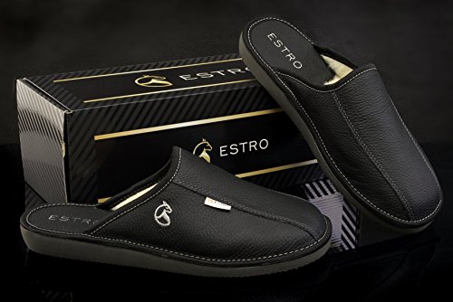 ESTRO Zapatillas De Casa Hombre Invierno Piel De Carnero Pantuflas Casa Hombre Lana Suela De Memoria Frost (Negro Lana, 43)