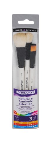 Estuche con 3 Pinceles DALER ROWNEY Graduate : Paletina Oval de Pelo de Cabra blanca 3/4”, 1/2”, Sintético Plano Lavis 1/2”