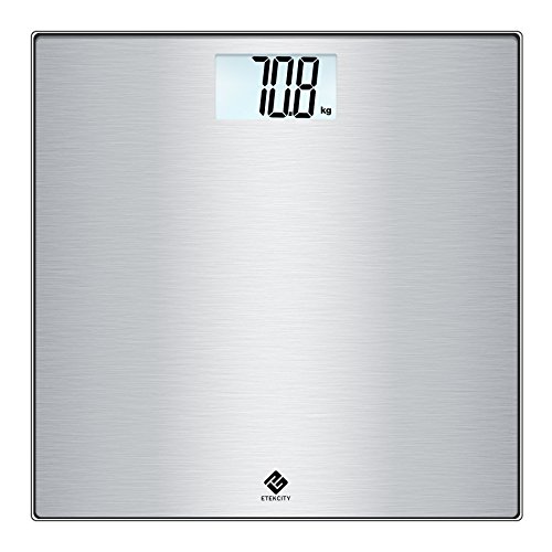Etekcity Báscula de Baño Digital (180 kg/400 lb) de Acero Inoxidable, Cristal de Seguridad Endurecido, Pantalla LCD Transparente, Plateado