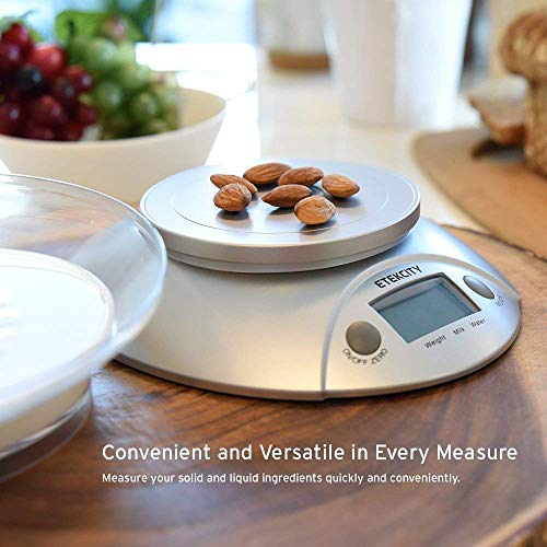 ETEKCITY EK3550 Báscula Digital para Cocina con Tazón Removible, 5 kg / 11 lbs, Balanza Digital de Alimentos Multifuncional con Bol Removible, Plataforma de Acero Inoxidable, Baterías Incluidas