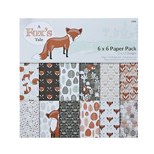 Eternitry 24 Piezas Scrapbook Background Paper Single-Sided Cartoon Fox Imprime Álbum de Fotos Origami Papeles DIY Niños Adultos Scrapbooking Craft Card 6"x 6" Pulgadas