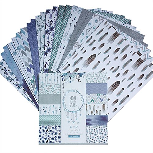 Eternitry 24 unids Scrapbook Background Paper Single-Sided Landscap Pluma de la Hoja Patrón de Papel Plegable Álbum de Fotos DIY Niños Adultos Scrapbooking Craft Card 6"x 6" Pulgadas