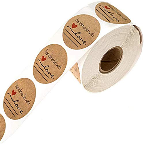 Etiqueta de Papel Kraft,Etiqueta Adhesiva Hecha a Mano,Pegatina Redonda,Etiqueta para Hornear,Decoración para Hornear Hecho a Mano,Pegatina de Bricolaje