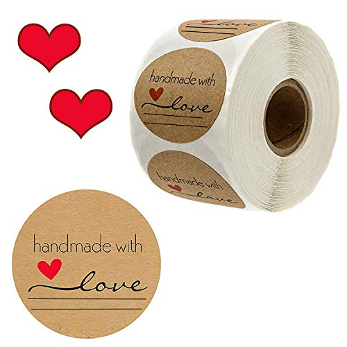 Etiqueta de Papel Kraft,Etiqueta Adhesiva Hecha a Mano,Pegatina Redonda,Etiqueta para Hornear,Decoración para Hornear Hecho a Mano,Pegatina de Bricolaje
