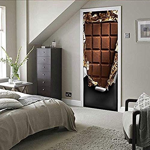Etiqueta engomada de la puerta autoadhesiva PVC papel pintado DIY chocolate imprimir imagen artística decoración del hogar decoración de la pared armario armario renovación calcomanía-77x200cm