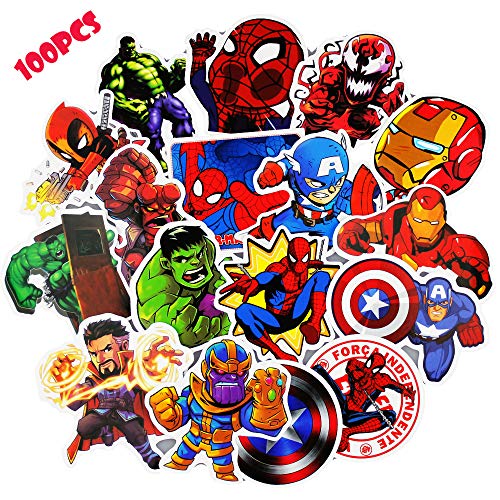 Etiquetas engomadas del ordenador portátil (100pcs), etiquetas engomadas de Superheros para la etiqueta del monopatín de las botellas de agua en bulto