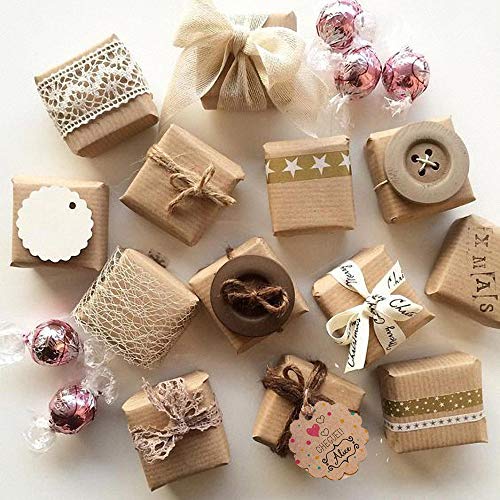 Etiquetas Kraft Redondas, 300 Piezas Etiqueta Regalo de Papel, Etiquetas Colgantes Carton, Handmade Tags Etiquetas, Tarjetas Vintage con 20 Metros de Cuerda para Tienda Bodas Cumpleaños y Navidad