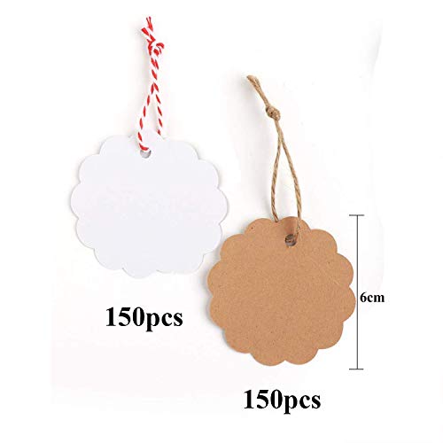 Etiquetas Kraft Redondas, 300 Piezas Etiqueta Regalo de Papel, Etiquetas Colgantes Carton, Handmade Tags Etiquetas, Tarjetas Vintage con 20 Metros de Cuerda para Tienda Bodas Cumpleaños y Navidad