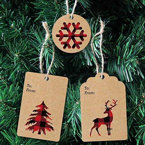 Etiquetas navideñas de papel kraft,paquete de 200 etiquetas marrones con 50 m de yute,etiquetas de regalo,etiquetas colgantes para decoración,feliz Navidad,árbol,alce,patrón de copo de nieve
