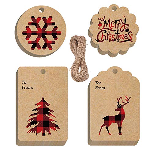 Etiquetas navideñas de papel kraft,paquete de 200 etiquetas marrones con 50 m de yute,etiquetas de regalo,etiquetas colgantes para decoración,feliz Navidad,árbol,alce,patrón de copo de nieve