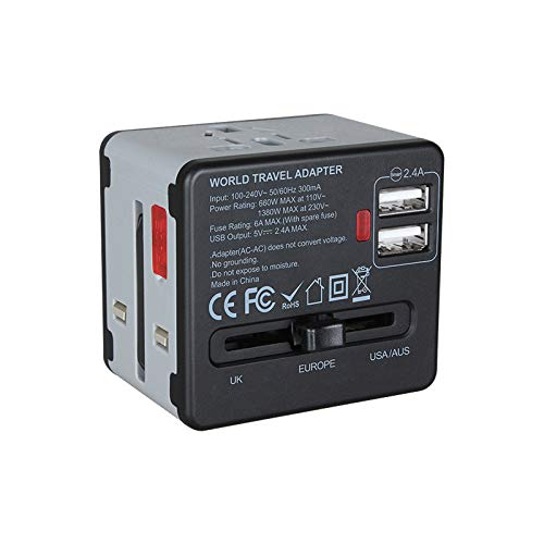 Etlephe Enchufe Adaptador Universal de Viaje, Adaptadores Internacionales con 2 USB para Americano Europeo Ingles Japón Chino Acerca de 150 Países, 100v-240v 6A