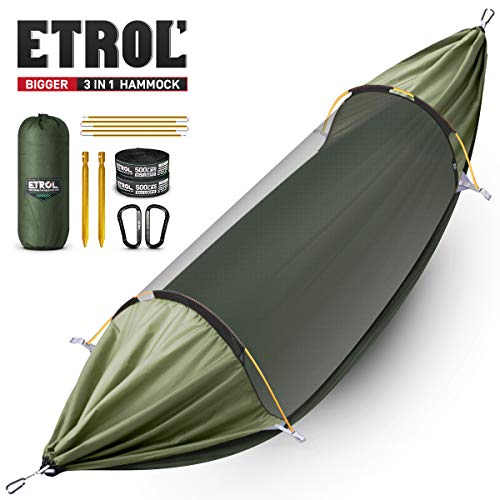 ETROL Hamaca, actualización de la Hamaca para Acampar con mosquitera, Tienda de Hamaca portátil de Aluminio con diseño Blackout 3 en 1 para el Patio Trasero, Viajes, Playa y Otras Actividades