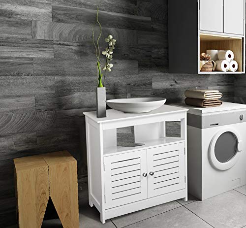 EUGAD Armario Bajo Lavabo Mueble para Debajo de Lavabo Mueble Lavabo de Baño Almacenamientocon 2 Puertas MDF 60 x 30 x 60 cm Blanco 0015WY