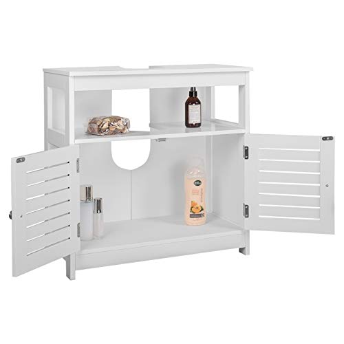 EUGAD Armario Bajo Lavabo Mueble para Debajo de Lavabo Mueble Lavabo de Baño Almacenamientocon 2 Puertas MDF 60 x 30 x 60 cm Blanco 0015WY